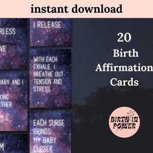 20 ontspannende nachtelijke geboortebevestigingskaarten A4 en A6 | Direct downloaden | Hypnobirthing | Positieve geboorte |