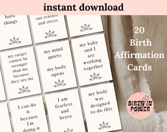 Tarjetas de afirmación de nacimiento Minimalista Neutral / Hipnoparto / Nacimiento tranquilo / PDF Descarga imprimible