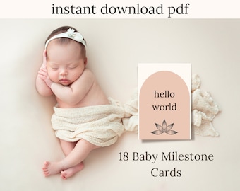 18 Tarjetas Neutrales de Hitos del Bebé + 2 Tarjetas en Blanco / Diseño Minimalista / PDF Imprimible