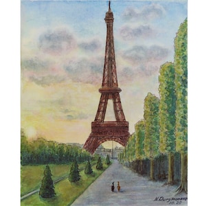Eiffel Tower Paris Art Print From Original Painting Paris Wall Art Ginger Cat Black Cat Print Paris Eifel Tower Wall Decor by MikashArt