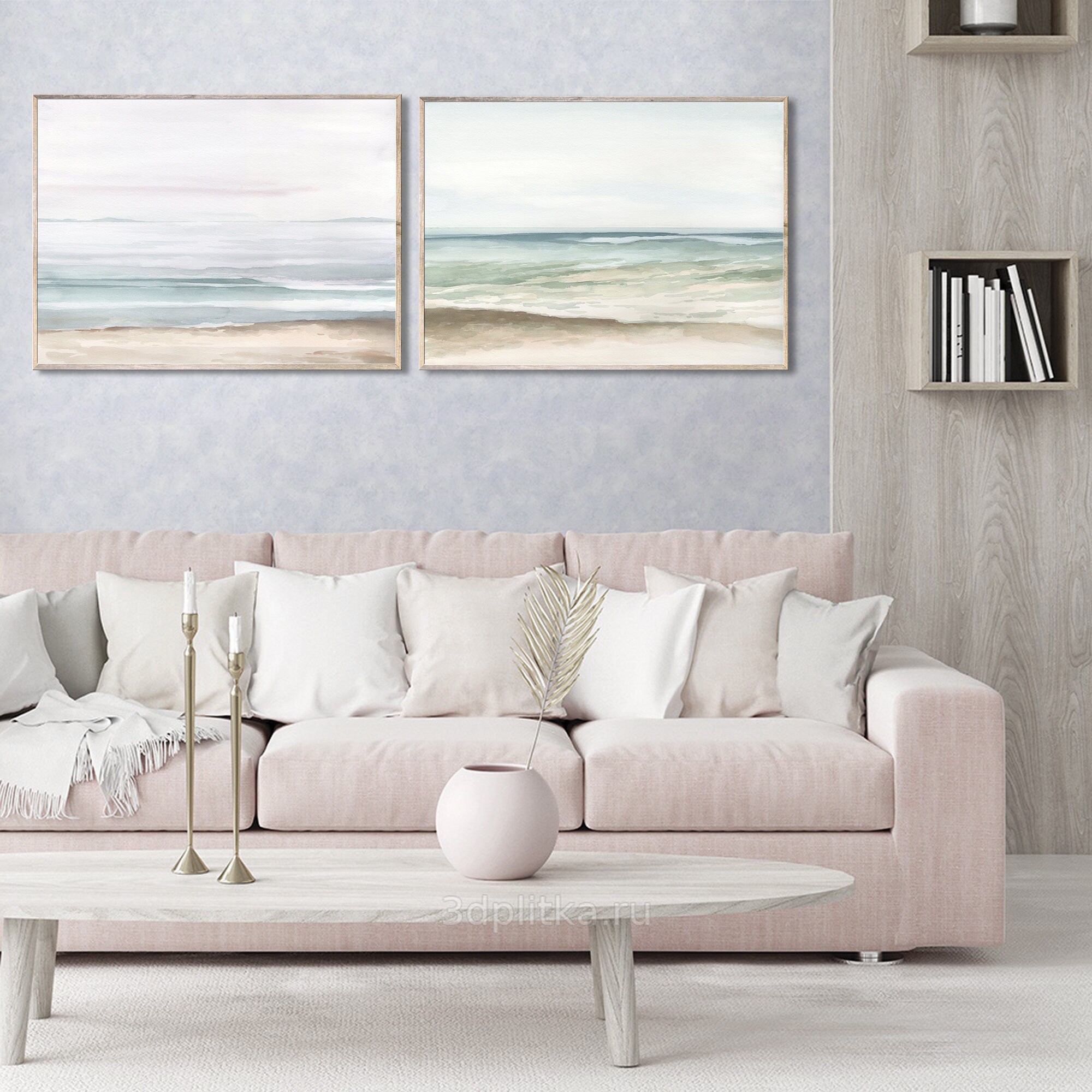 Coast Landscape Art Prints Set of 2 Large Seascape Watercolor Painting