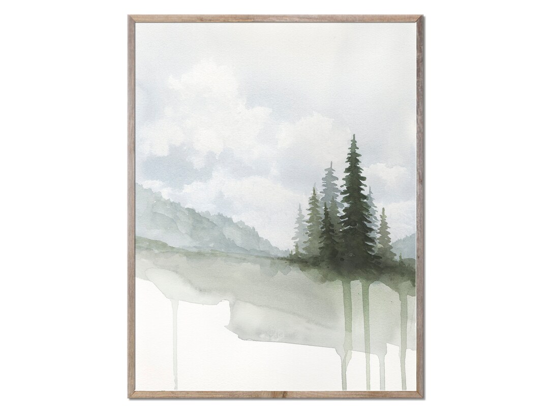 Christmas Trees Art Print Pine Trees Watercolor Painting Neutral ...