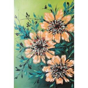 Abstract Flowers Painting Original Oil Impasto Painting on Canvas Orange Floral Artwork Oil Painting Floral Canvas 24x16&quot; by MikashArt