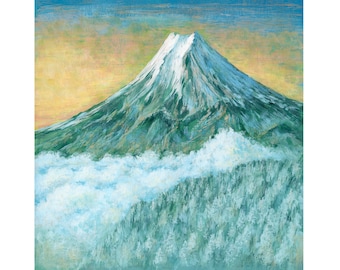 Mount Fuji Painting Art Print from Gouaсhe Painting Mount Fuji Wall Art Japan Art Print Japanese Art Fuji Landscape Painting by MikashArt