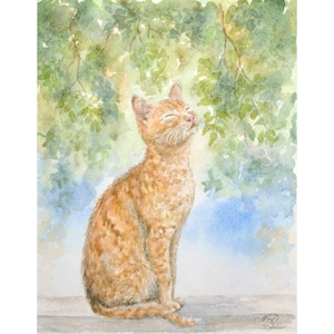 Ginger Cat Portrait, Katzenbild, getigerte Katze, Kunstdruck vom Original, Aquarell, Aquarell