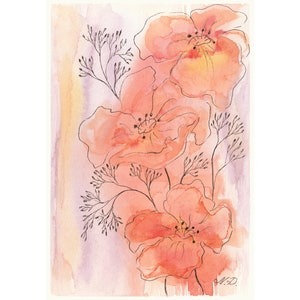 Abstract Poppy Flower Art Print From Watercolor Painting Floral Wall Art Wildflower Poster Field Flower painting by MikashArt