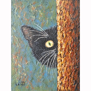 オリジナル絵画からの黒猫アートプリント 動物の壁アート セージグリーンアート 猫プリント ペットの肖像画 動物プリント 動物の壁アート by MikashArt