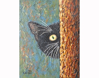 Black Cat Art Print From Original Painting Animal Wall Art Sage Green Art Cat Print Pet Portrait Animal Print Animal Wall Art by MikashArt