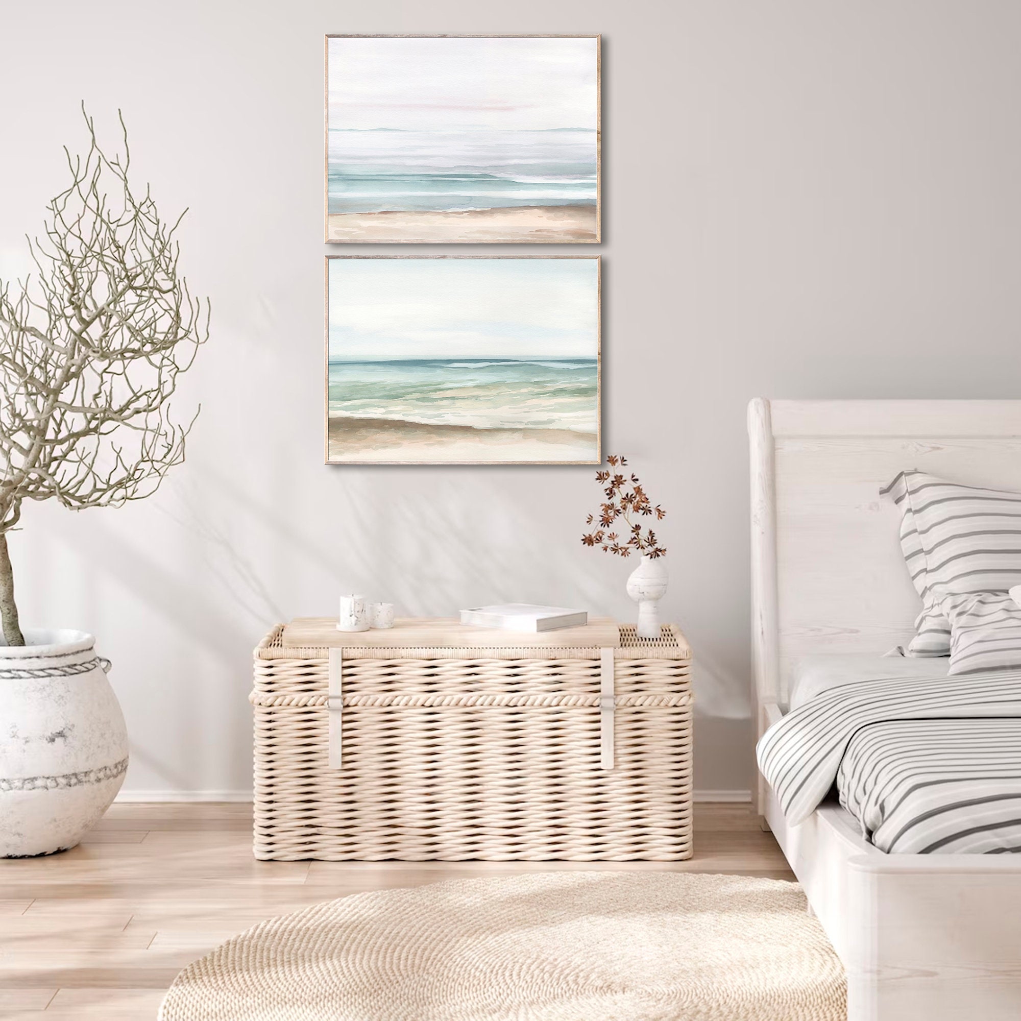 Coast Landscape Art Prints Set of 2 Large Seascape Watercolor Painting