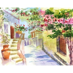Mykonos Painting Greece Art Print Mykonos Wall Art from Original Watercolor Painting Mykonos Greece Artwork Greece Islands by MikashArt
