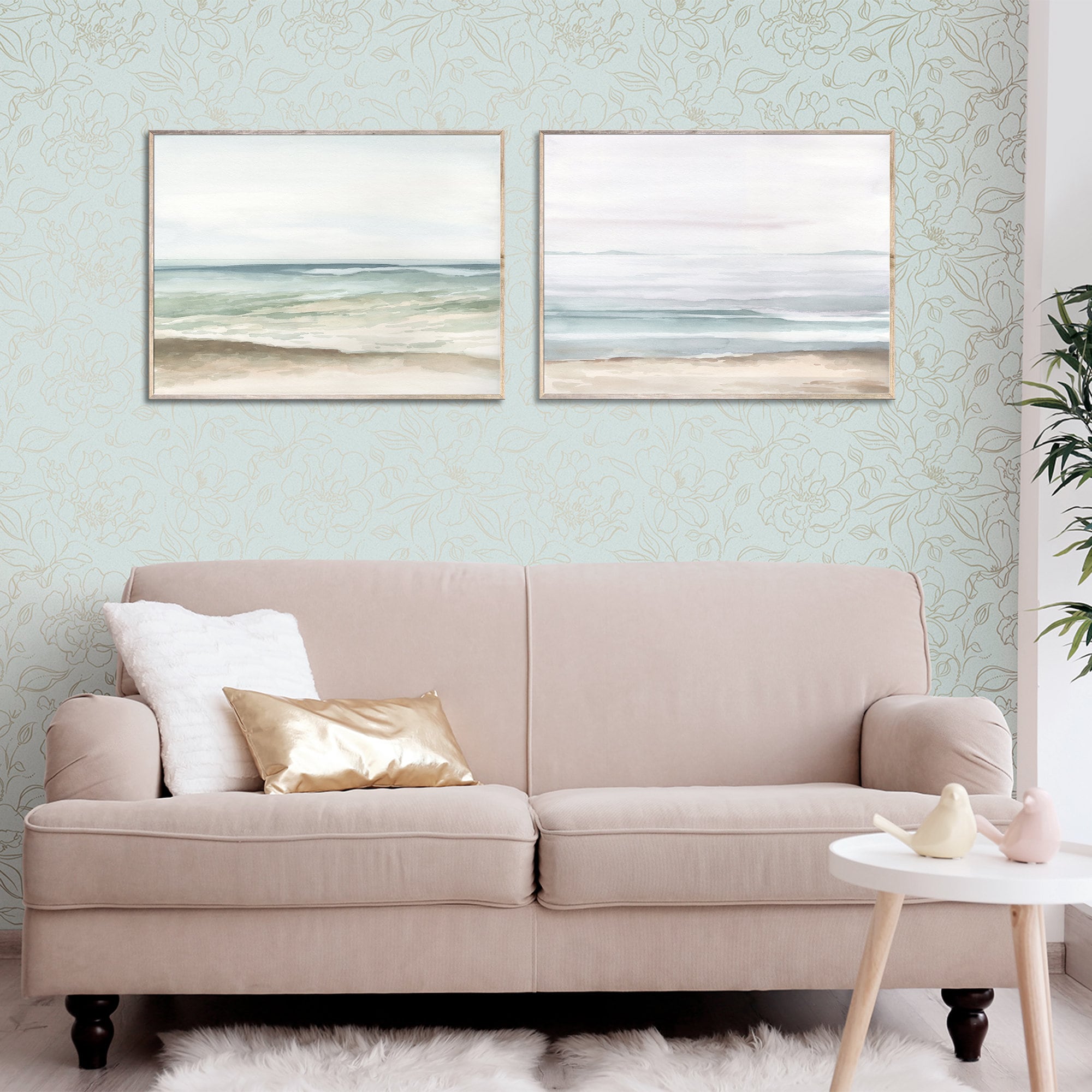 Coast Landscape Art Prints Set of 2 Large Seascape Watercolor Painting