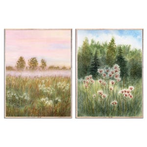 Thistle Painting Milk Thistle Art Prints Set of 2 Large Trees and Thistle From Watercolor Painting Floral Wall Art Wildflowers by MikashArt