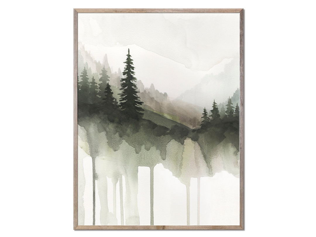 Mountain Forest Art Print Pine Trees Watercolor Painting Evergreen ...
