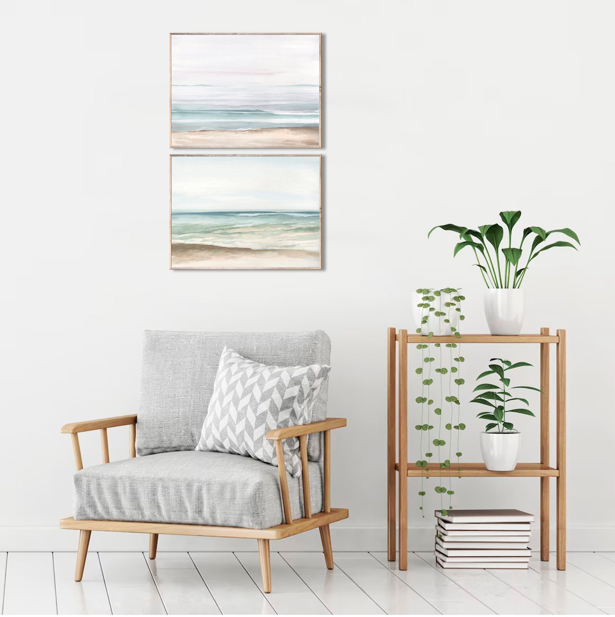 Coast Landscape Art Prints Set of 2 Large Seascape Watercolor Painting