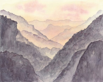 Great Smoky Mountains National Park Art Print from Watercolor Painting Smoky Mountains Wall Art Sunset Landscape Painting by MikashArt