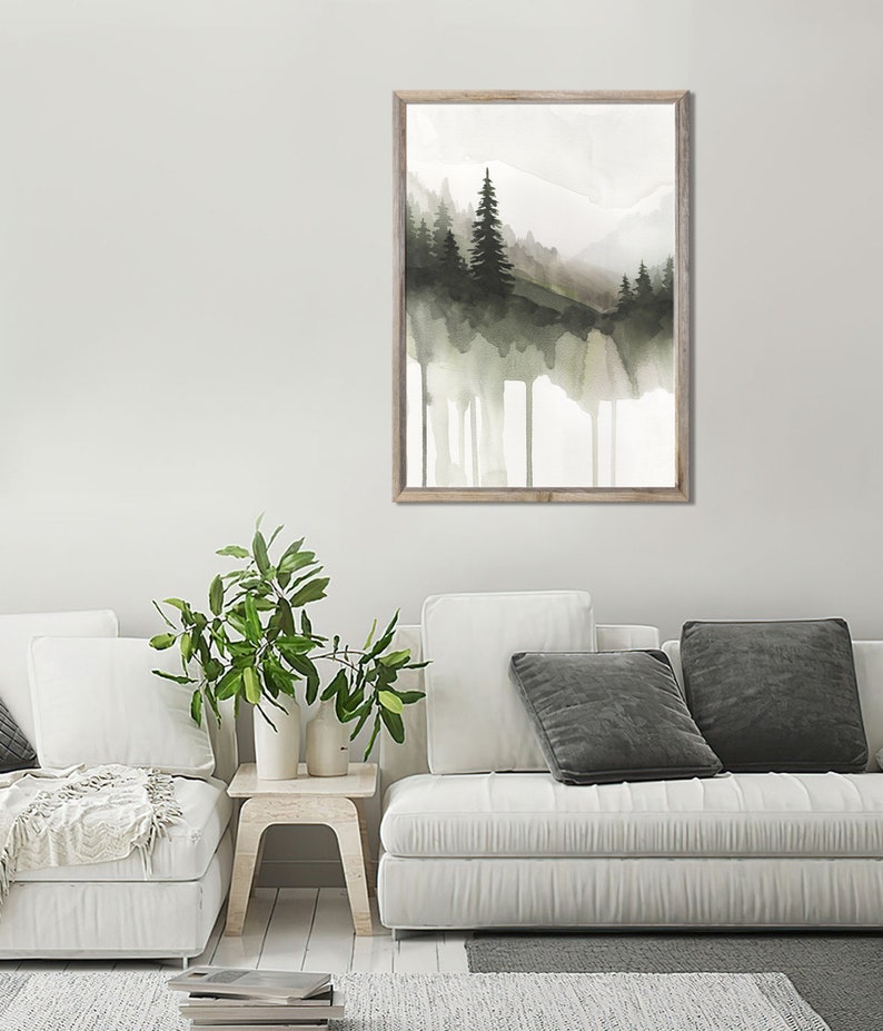 Mountain Forest Art Print Pine Trees Watercolor Painting Evergreen ...