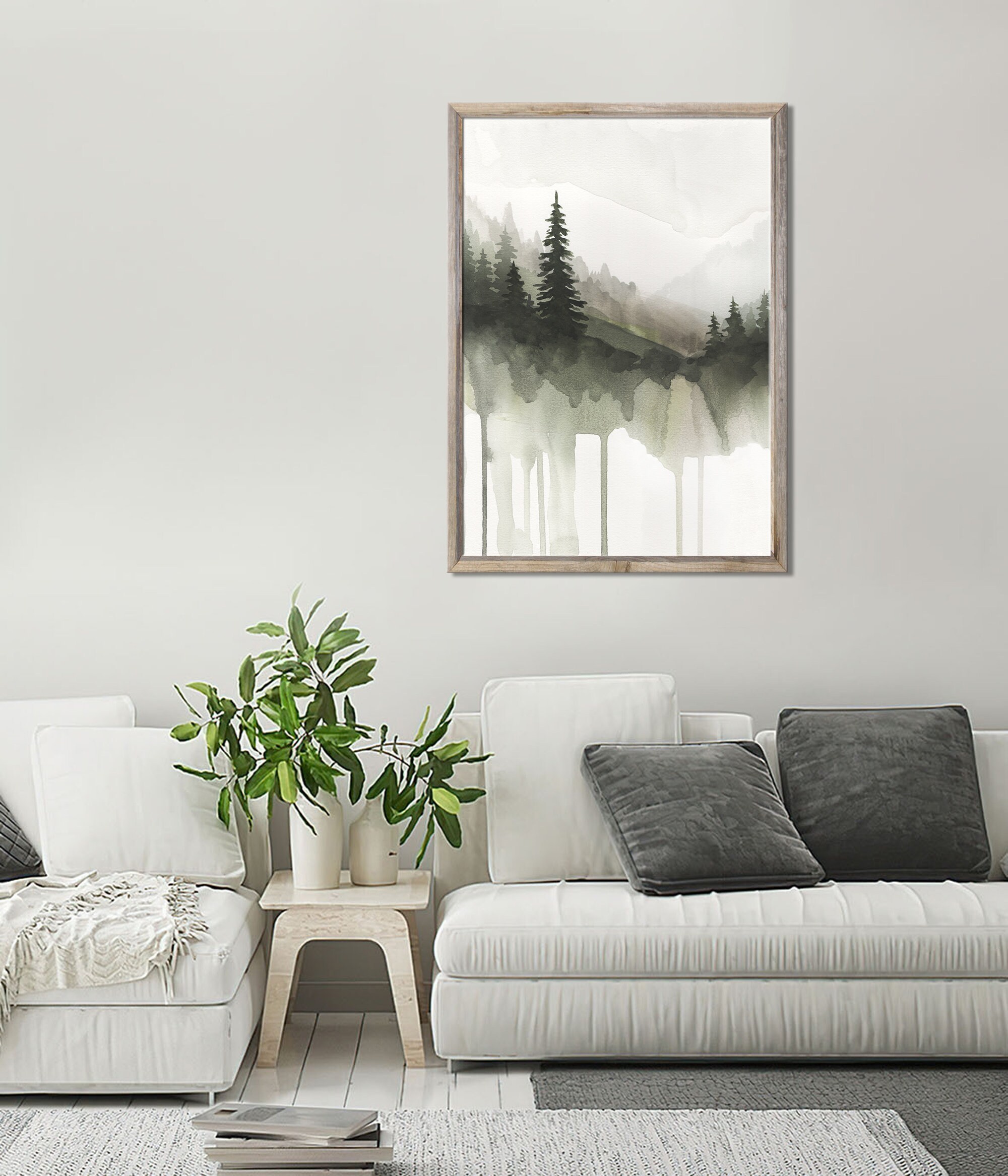 Mountain Forest Art Print Pine Trees Watercolor Painting Evergreen ...