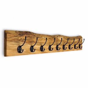 Garderobe mit natürlicher Baumkante | 30 - 120 cm | schwarze Haken | Eiche massiv | Wandgarderobe | Garderobenleiste Holz | Garderobe Eiche image 8