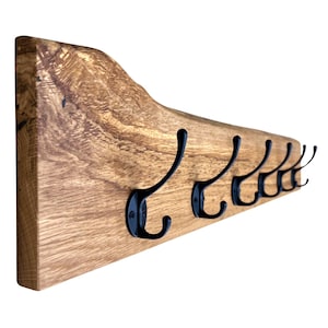 Garderobe mit natürlicher Baumkante | 30 - 120 cm | schwarze Haken | Eiche massiv | Wandgarderobe | Garderobenleiste Holz | Garderobe Eiche image 11