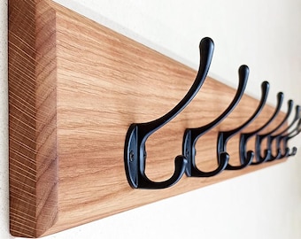 Simple coat rack | 30 - 100 cm | black hooks | customizable number of hooks | solid oak | wooden coat rack | oak coat rack