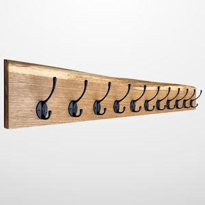 Garderobe mit natürlicher Baumkante | 30 - 120 cm | schwarze Haken | Eiche massiv | Wandgarderobe | Garderobenleiste Holz | Garderobe Eiche image 10