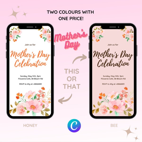 Mothers Day Celebration Digital Invitation | Canva Template | Phone Invite | Editable | Instant Download | Printable | DIY