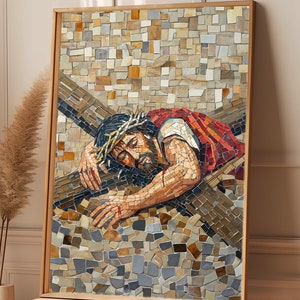 Kruisweg 3 Jezus valt de eerste keer Christelijke kunst Katholiek Decor Vaste kunst Bevestiging spirituele kunst sotc3 Poster