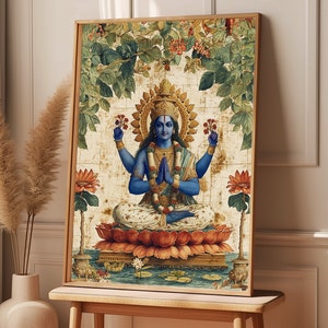 Lord Vishnu Art Print Vishnu Hindu painting Indian gift Meditation home decor Lord Vishnu Religious spiritual gift RHV2 Poster
