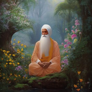 Guru Nanak Wall Art Print Sikh Guru Indian Punjabi Home Decor Spiritual Art Tranquility Serenity Altar Prayer Yoga Meditation RSN1 Poster
