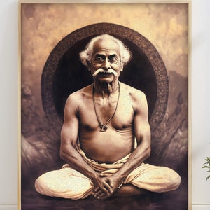 Lahiri Mahasaya Art Print Kriya Yoga Master Spiritualität Wohnkultur Selbstverwirklichung Wandkunst Yogananda Babaji Meditation YMLM1 Poster