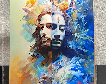 Impresión artística de Jesús Krishna Doble Retrato RJK5 Esotérico Cristo Jesús Señor Krishna Espiritualidad Impresión Artística Póster