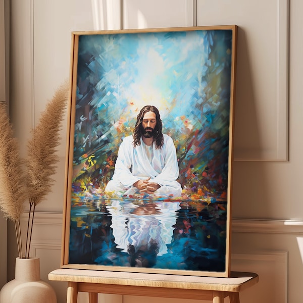 Jesus prayer art print Jesus gift bible gift christian gift religious gift nursery wall art home decor water floral RCJ24 Poster