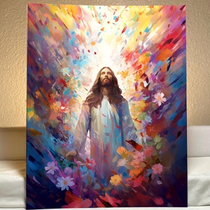 Jesus flowers art Christian pop art poster Jesus portrait prayer art print floral wall art Christian decor RCJ10 Poster