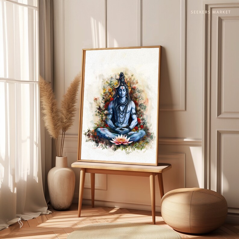 a painting of a buddha sitting in a room