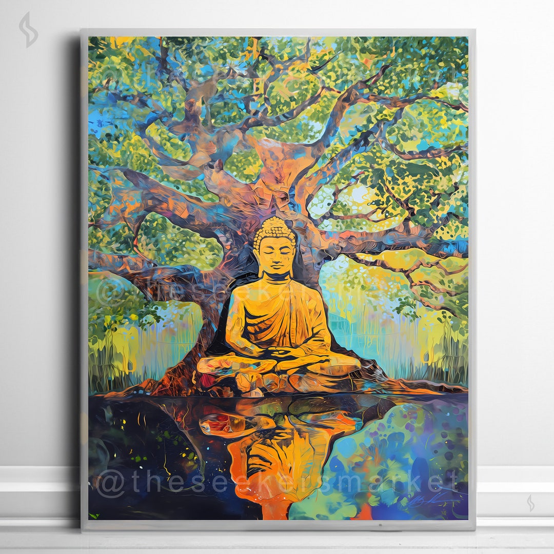 Stampa Su Tela ZXHYWYM - Testa Di Buddha Dorata - Quadro Spirituale Zen - 30x45 Cm - Cornice In Legno - Per Yoga E Meditazione