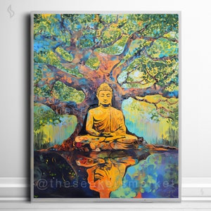 Buddha gift Buddhist painting Buddhism painting expressionist art print religious gift for spirituality drawing oil painting RB7 Poster