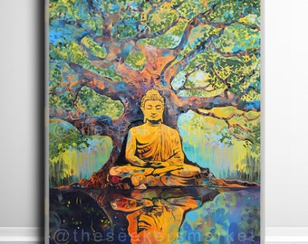 Buddha gift Buddhist painting Buddhism painting expressionist art print religious gift for spirituality drawing oil painting RB7 Poster