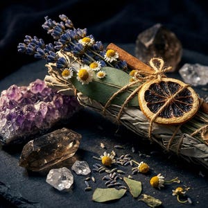 Floral Sage Bundle with Selenite Wand Aromatherapy Smudge Kit for Meditation image 6