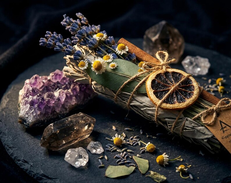 Floral Sage Bundle with Selenite Wand Aromatherapy Smudge Kit for Meditation image 6