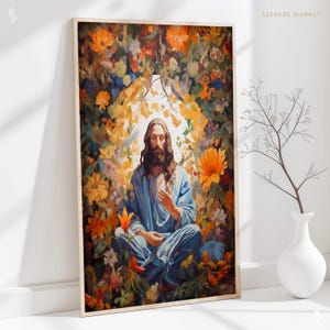 Floral Jesus Art Print, Christian Meditation Décor (Digital Download) image 7
