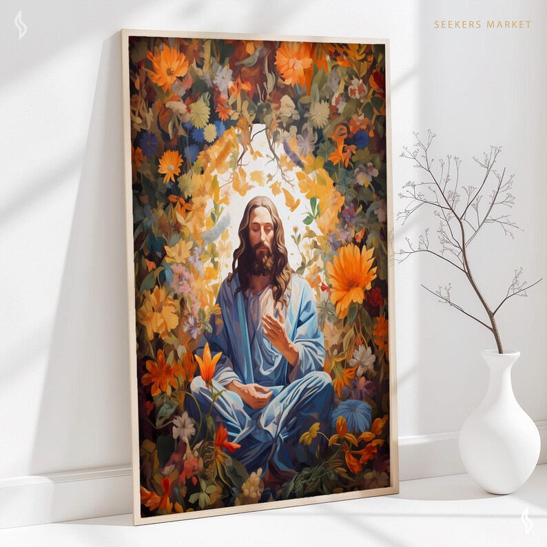 Floral Jesus Art Print, Christian Meditation Décor (Digital Download) image 7