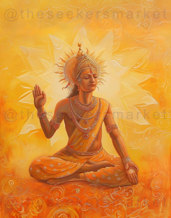 Surya Sun God Print, Hindu Art, Spiritual Meditation Decor