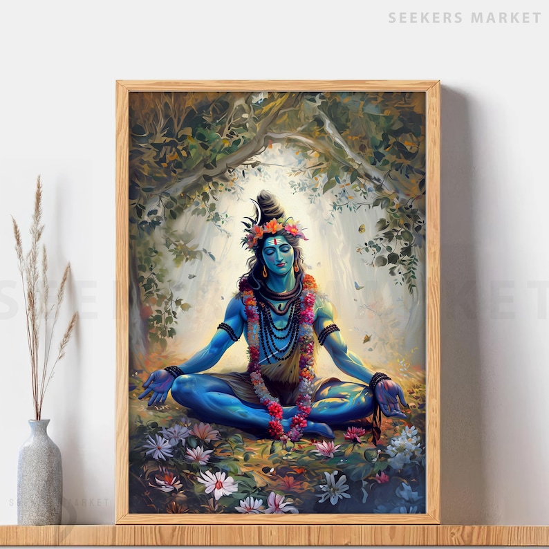 Stampa artistica di Lord Shiva: decorazione per meditazione spirituale indù Adiyogi immagine 3