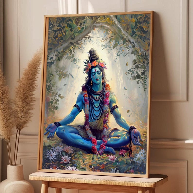 Lord Shiva Meditation Art Print, Hindu God Wall Decor (Digital Download) image 3