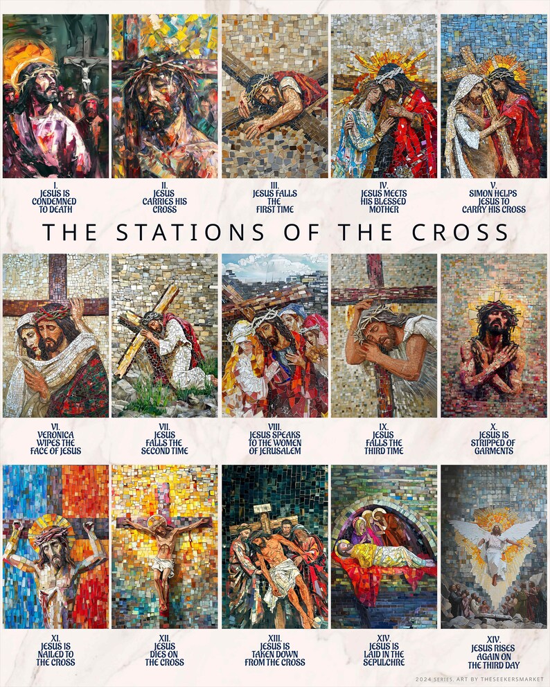 Stations of the Cross Printable Poster A, Digital Art, Catholic Art Christian Art Lent Easter ...