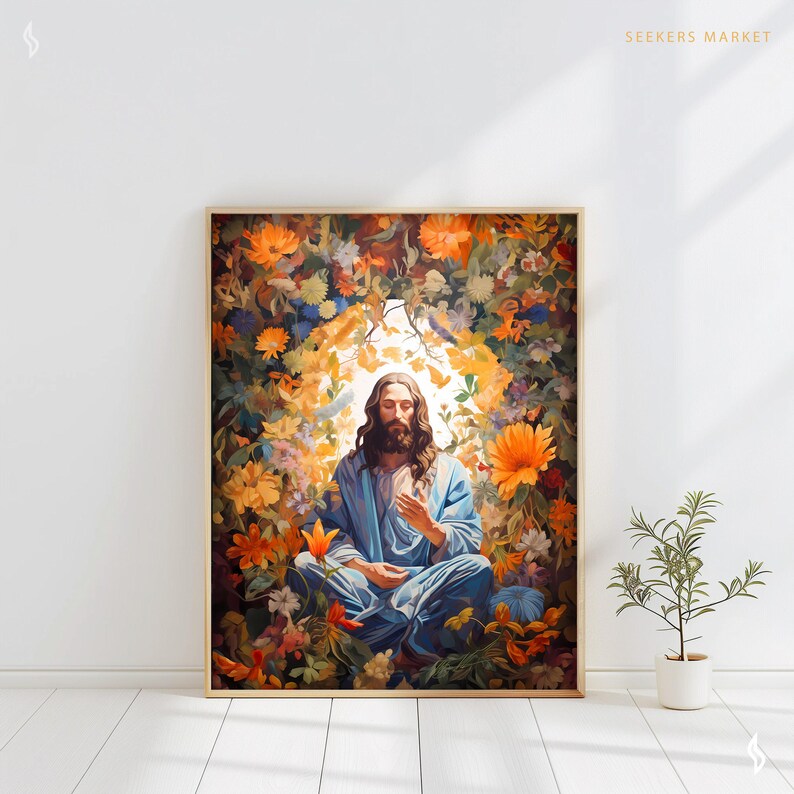 Floral Jesus Art Print, Christian Meditation Décor (Digital Download) image 8