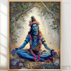 Lord Shiva Meditation Art Print, Hindu God Wall Decor (Digital Download) image 1