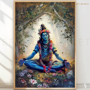 Stampa artistica di Lord Shiva: decorazione per meditazione spirituale indù Adiyogi immagine 5