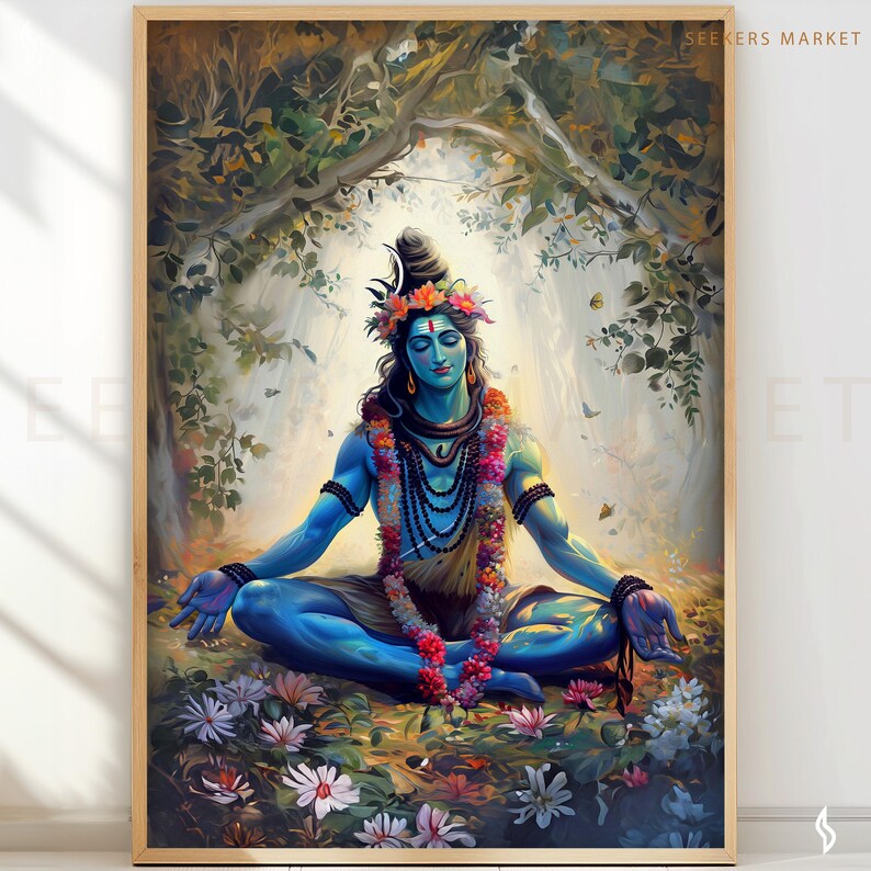 Stampa artistica di Lord Shiva: decorazione per meditazione spirituale indù Adiyogi immagine 5