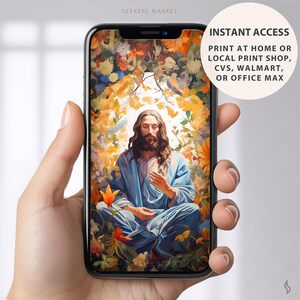 Floral Jesus Art Print, Christian Meditation Décor (Digital Download) image 2